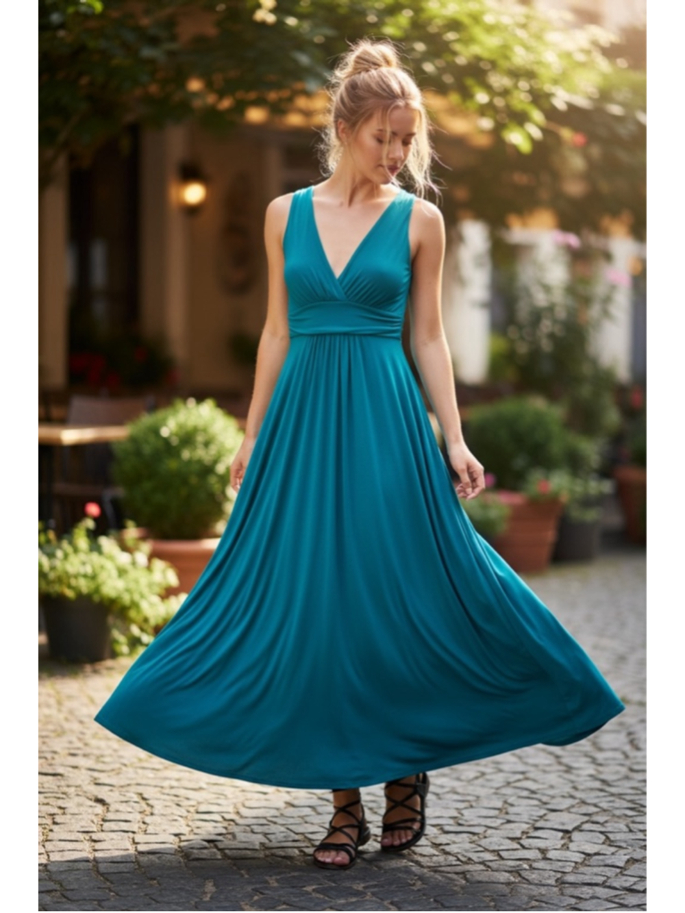 Tart Teal Modal Ruched Maxi Dress Medium